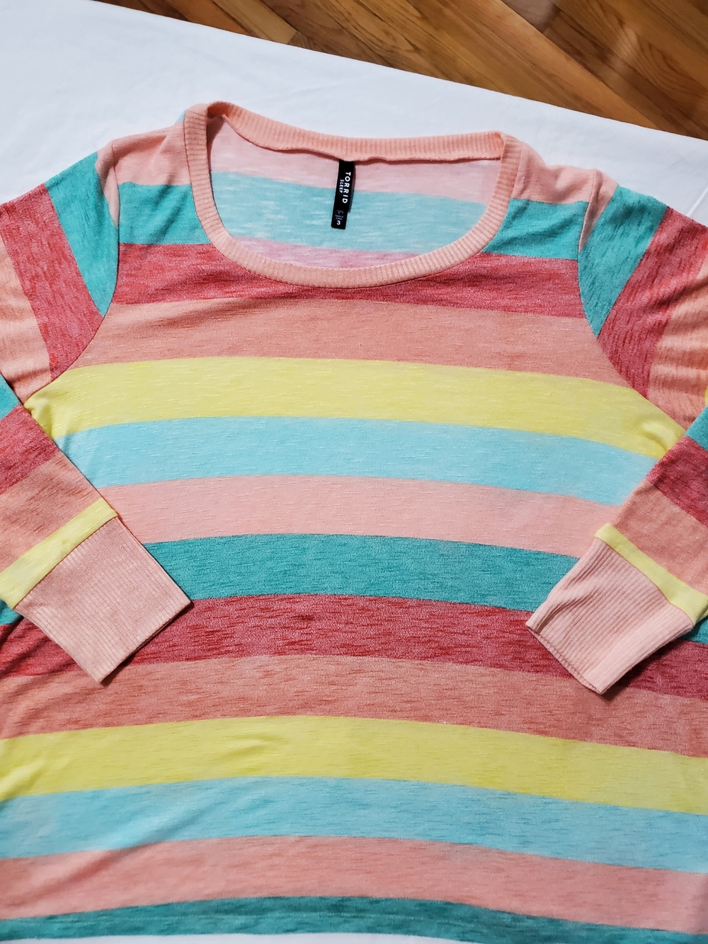 Torrid Rainbow Stripe Sleep Top 3X Plus Size Pastel Lounge Long Sleeve Cozy